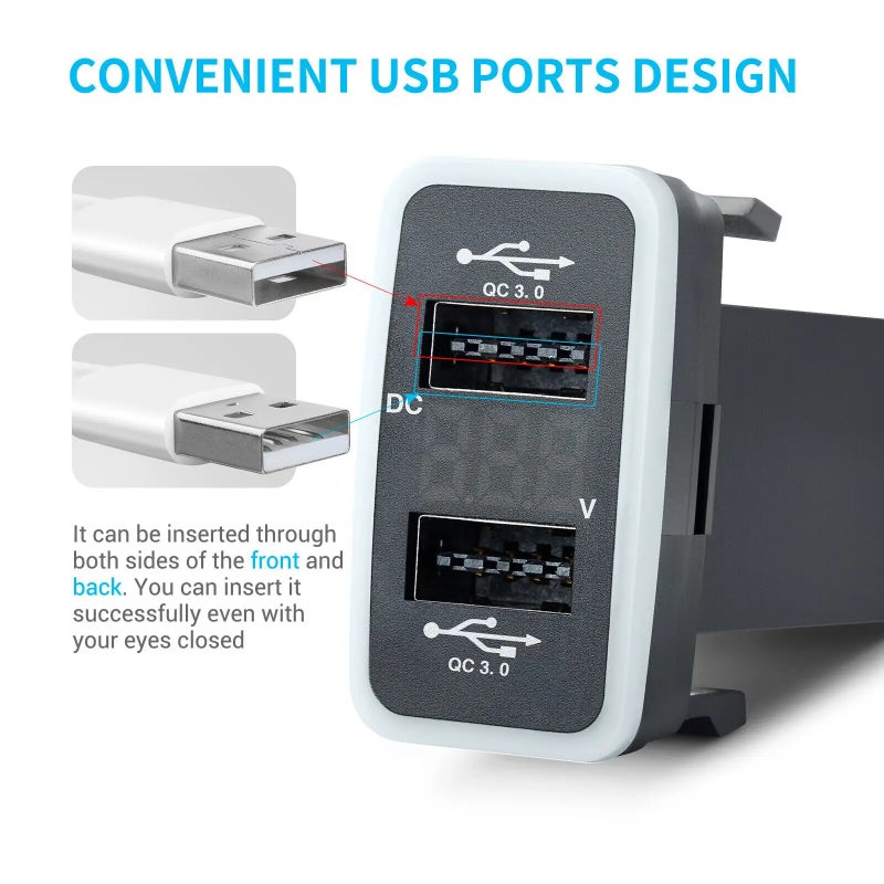 Bluejw Dual USB Car Charger QC 3.0 Voltmeter for Toyota - Blue LED - Compact 1.6x0.9\ Automobile Charger
" - Image 5